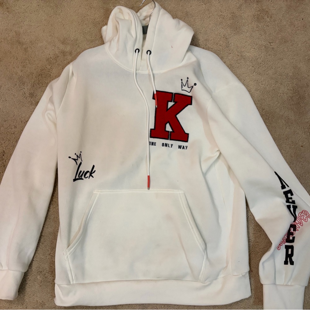 White and Red Graphic Hoodie